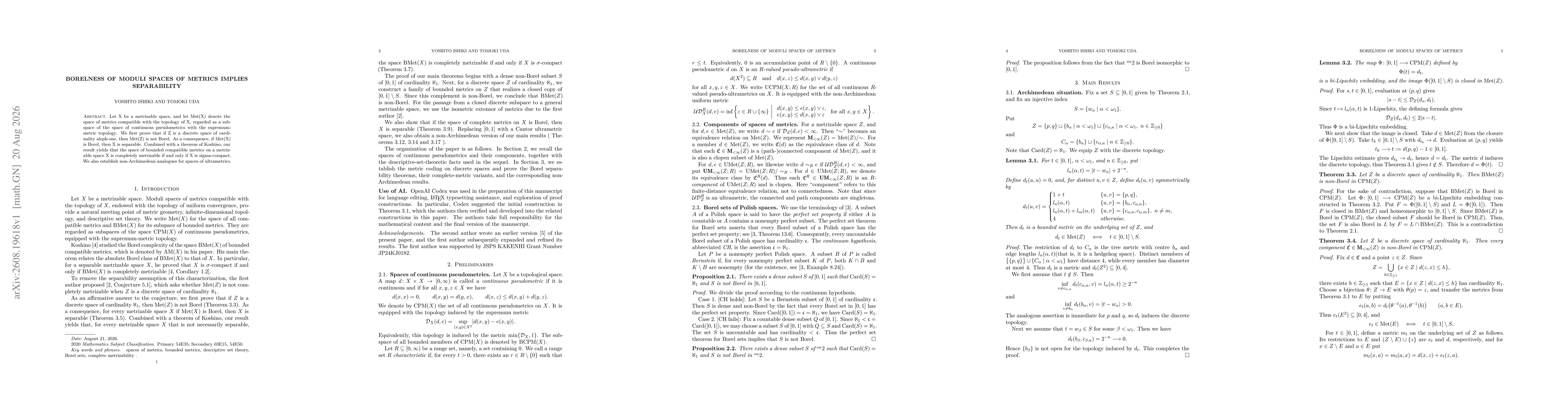 Thumbnail for Borelness of Moduli Spaces of Metrics Implies Separability