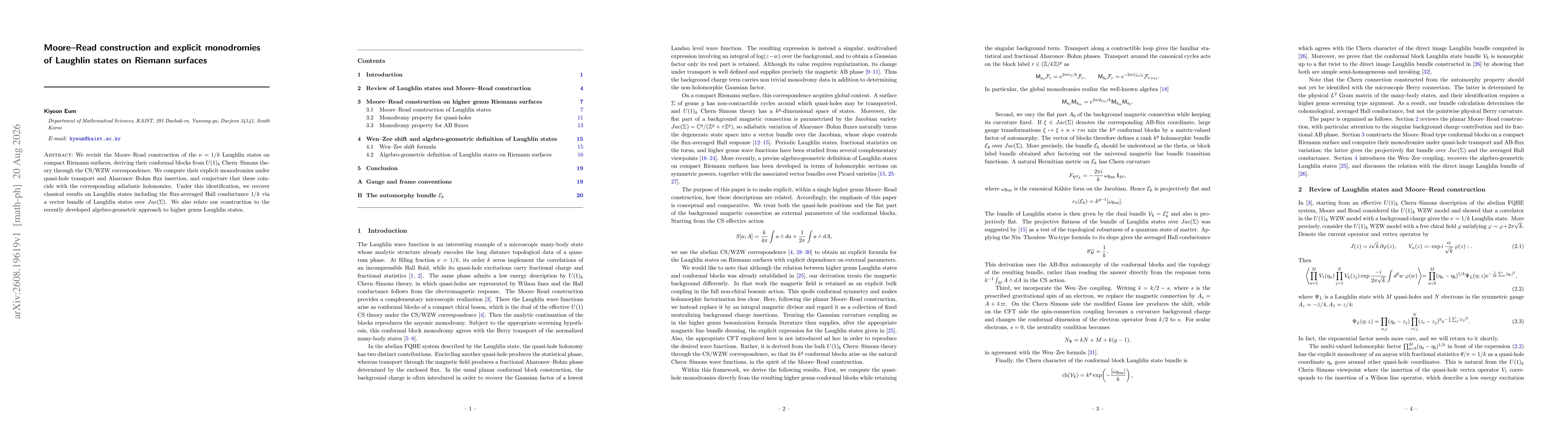 Thumbnail for Moore--Read construction and explicit monodromies of Laughlin states on Riemann surfaces