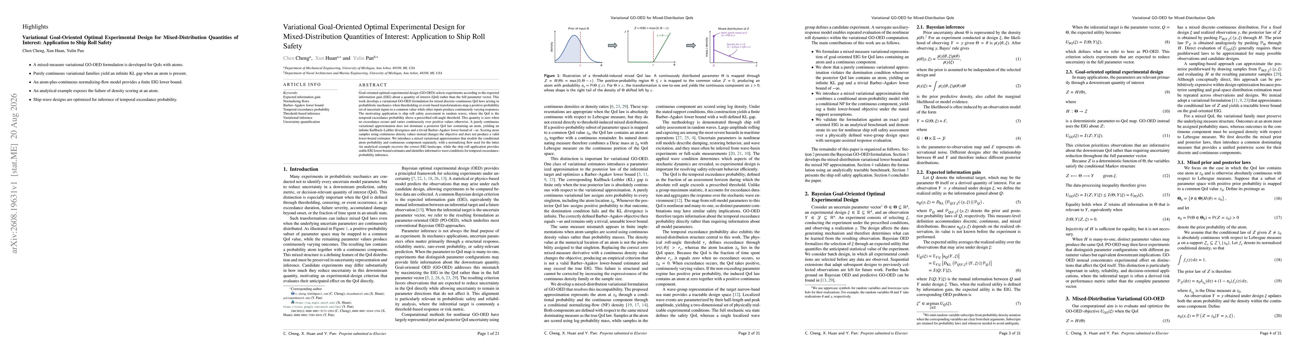 Thumbnail for Variational Goal-Oriented Optimal Experimental Design for Mixed-Distribution Quantities of Interest: Application to Ship Roll Safety