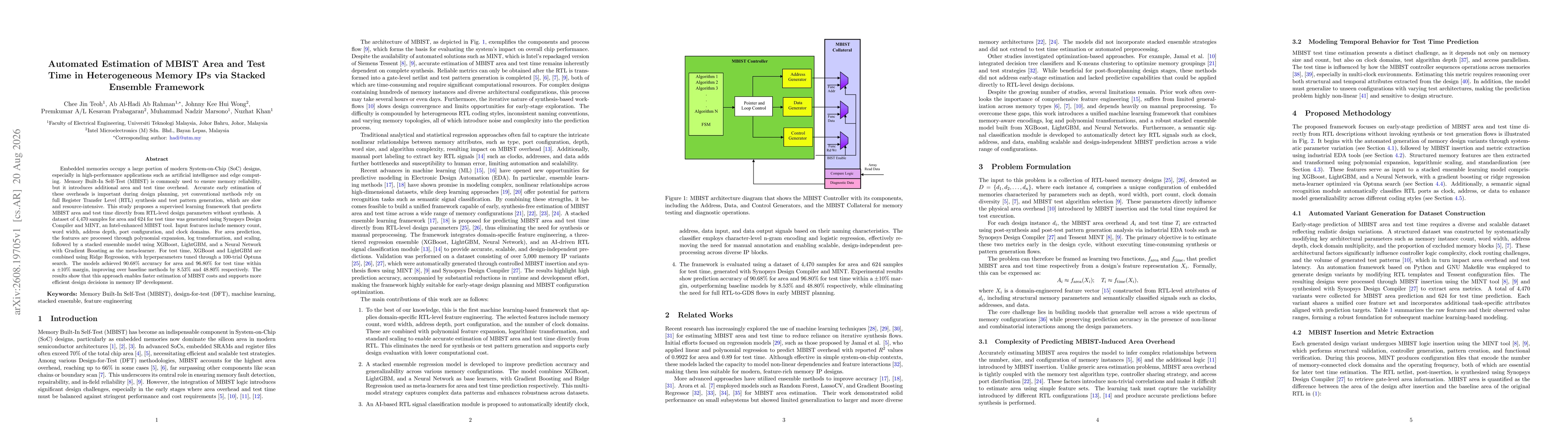 Thumbnail for Automated Estimation of MBIST Area and Test Time in Heterogeneous Memory IPs via Stacked Ensemble Framework