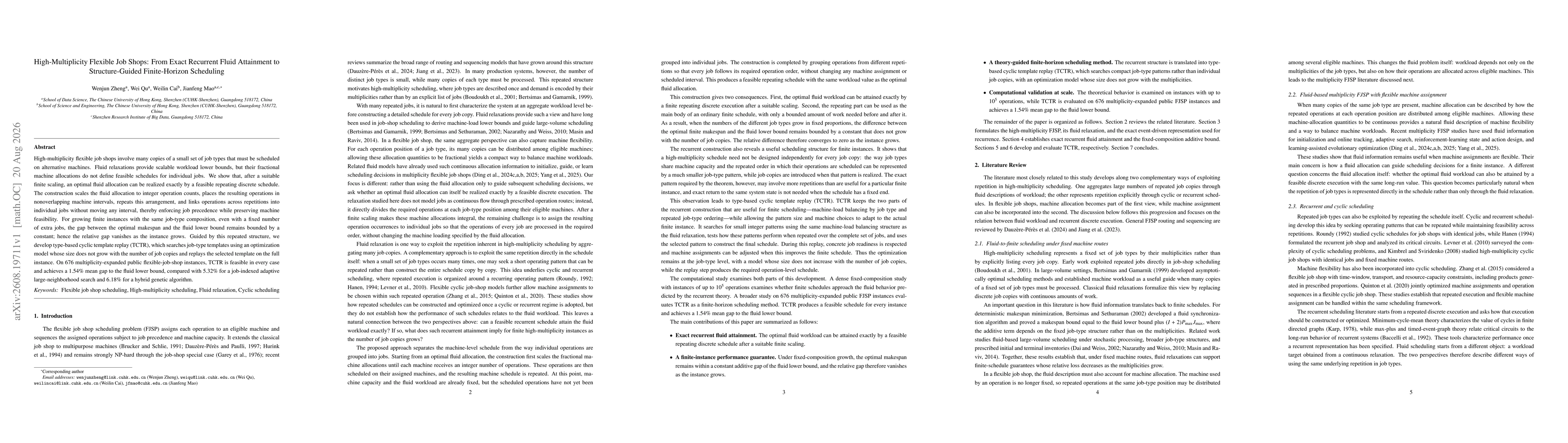 Thumbnail for High-Multiplicity Flexible Job Shops: From Exact Recurrent Fluid Attainment to Structure-Guided Finite-Horizon Scheduling