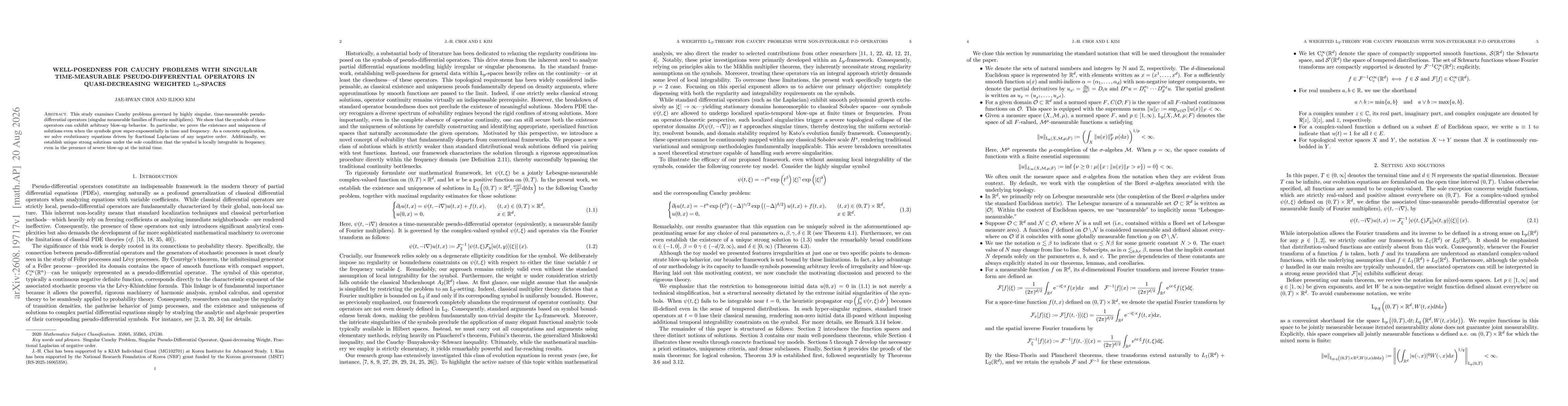 Thumbnail for Well-Posedness for Cauchy Problems with Singular Time-Measurable Pseudo-Differential Operators in Quasi-decreasing Weighted $\mathrm{L}_2$-Spaces