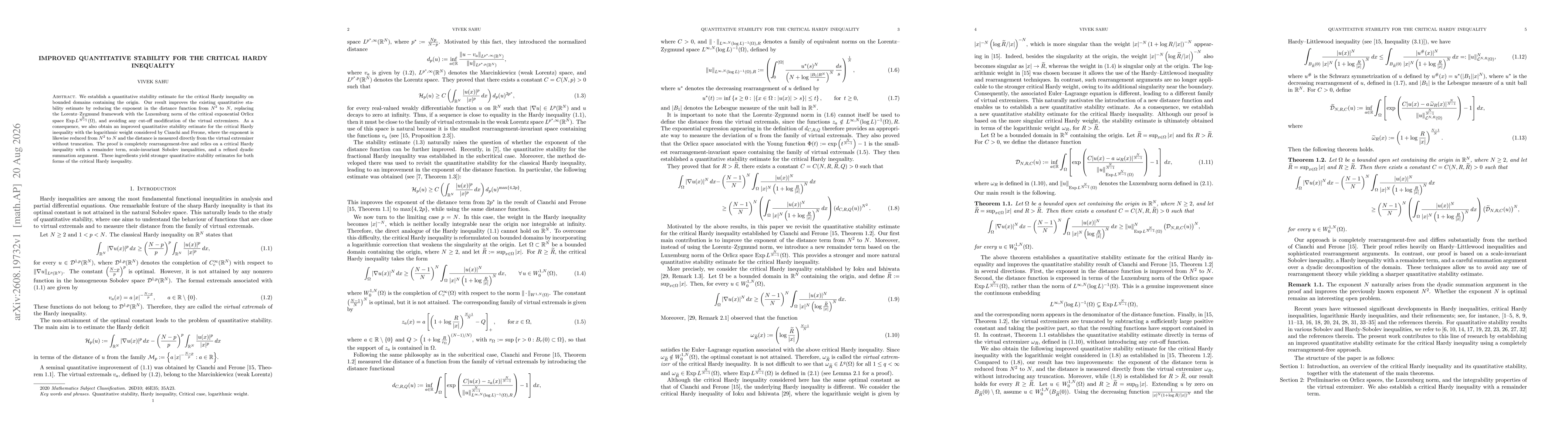 Thumbnail for Improved quantitative stability for the critical Hardy inequality