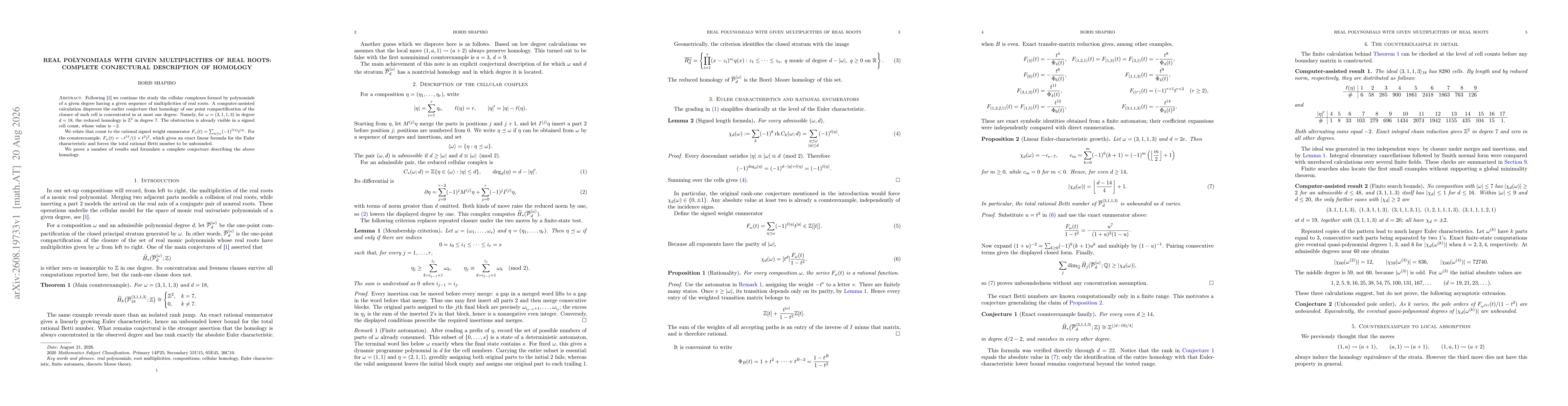 Thumbnail for Real polynomials with given multiplicities of real roots: Complete conjectural description of homology
