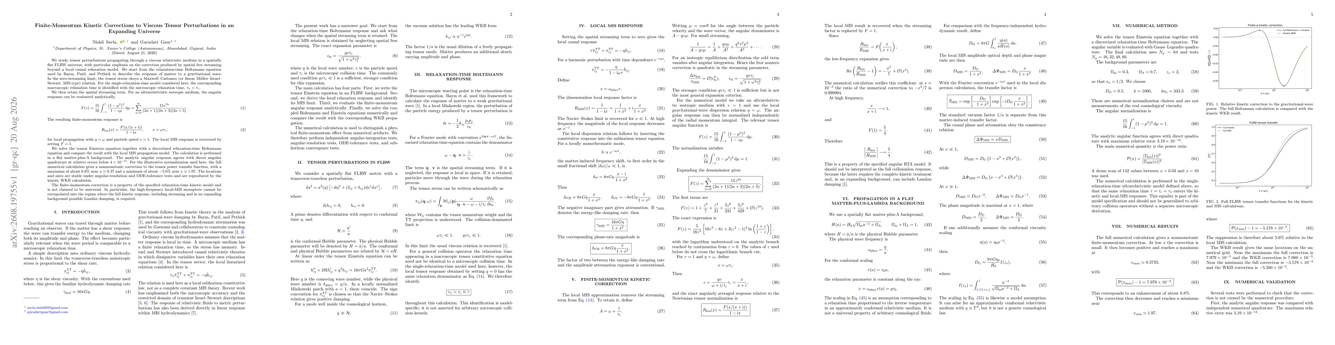 Thumbnail for Finite-Momentum Kinetic Corrections to Viscous Tensor Perturbations in an Expanding Universe
