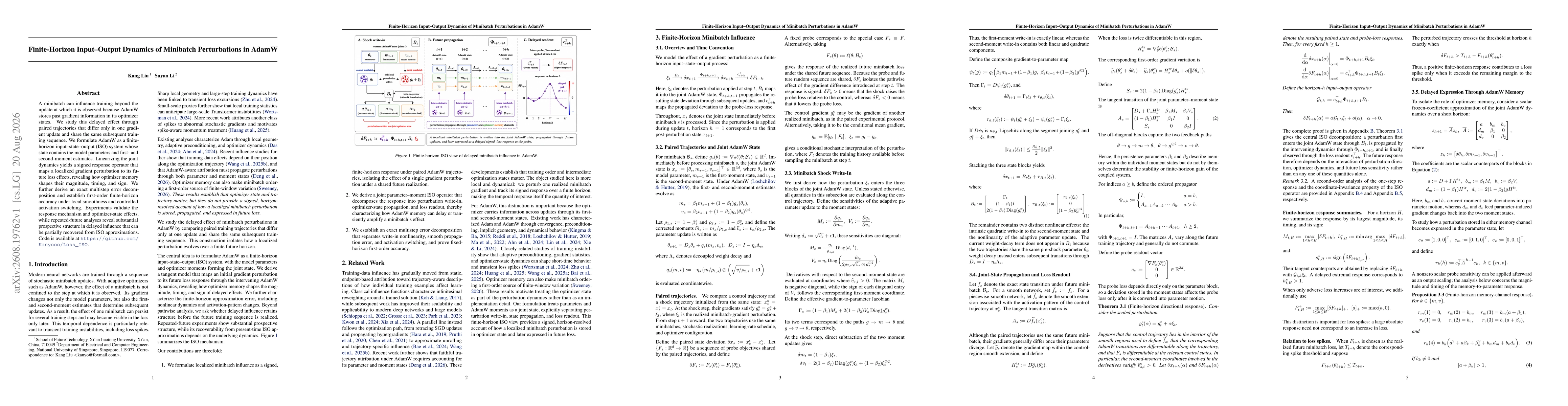 Thumbnail for Finite-Horizon Input-Output Dynamics of Minibatch Perturbations in AdamW