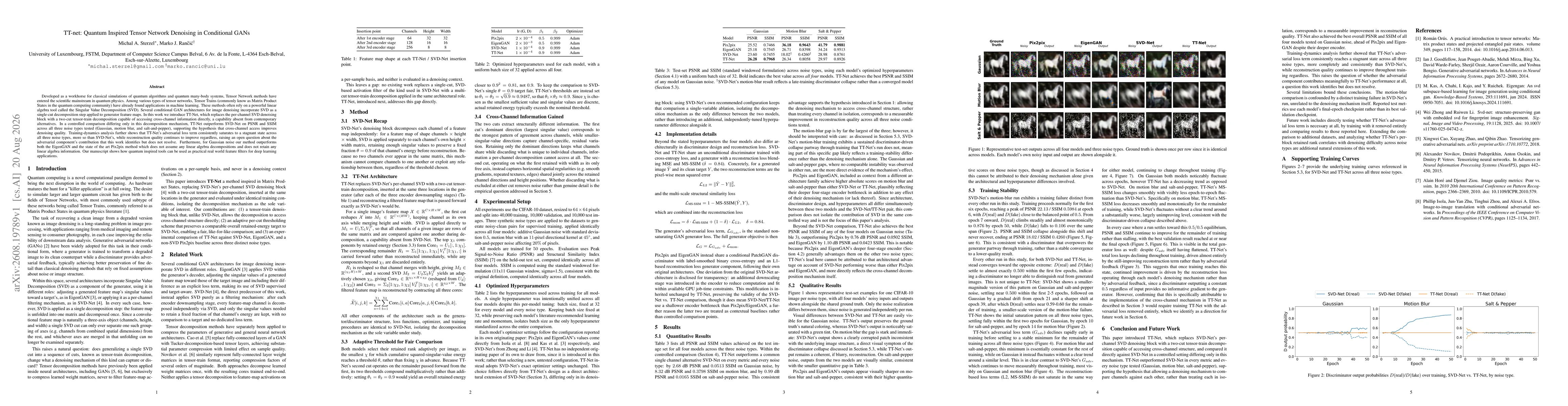 Thumbnail for TT-net: Quantum Inspired Tensor Network Denoising in Conditional GANs