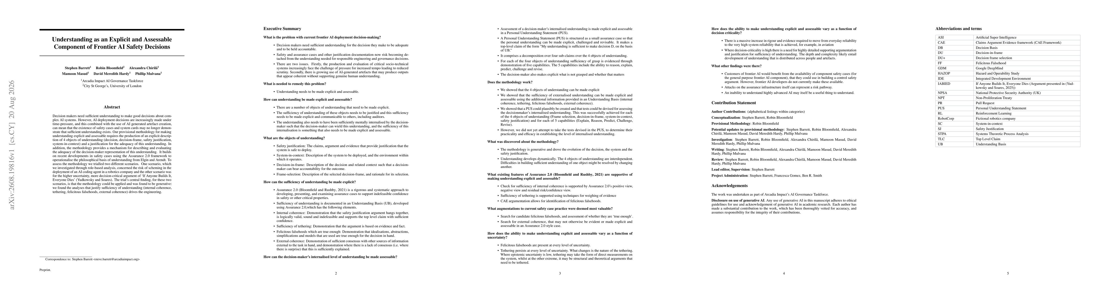 Thumbnail for Understanding as an Explicit and Assessable Component of Frontier AI Safety Decisions