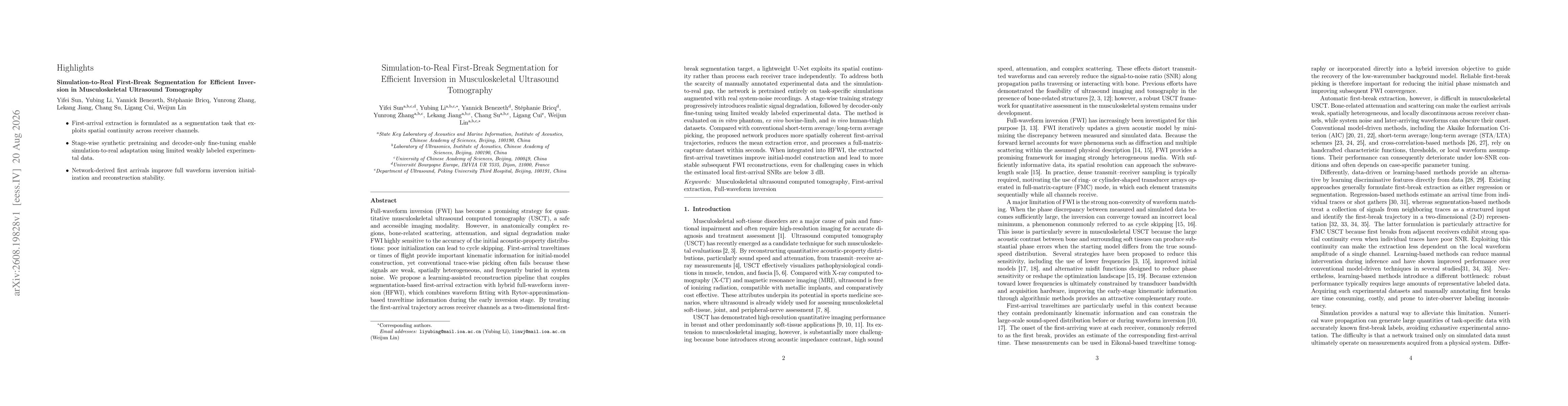 Thumbnail for Simulation-to-Real First-Break Segmentation for Efficient Inversion in Musculoskeletal Ultrasound Tomography