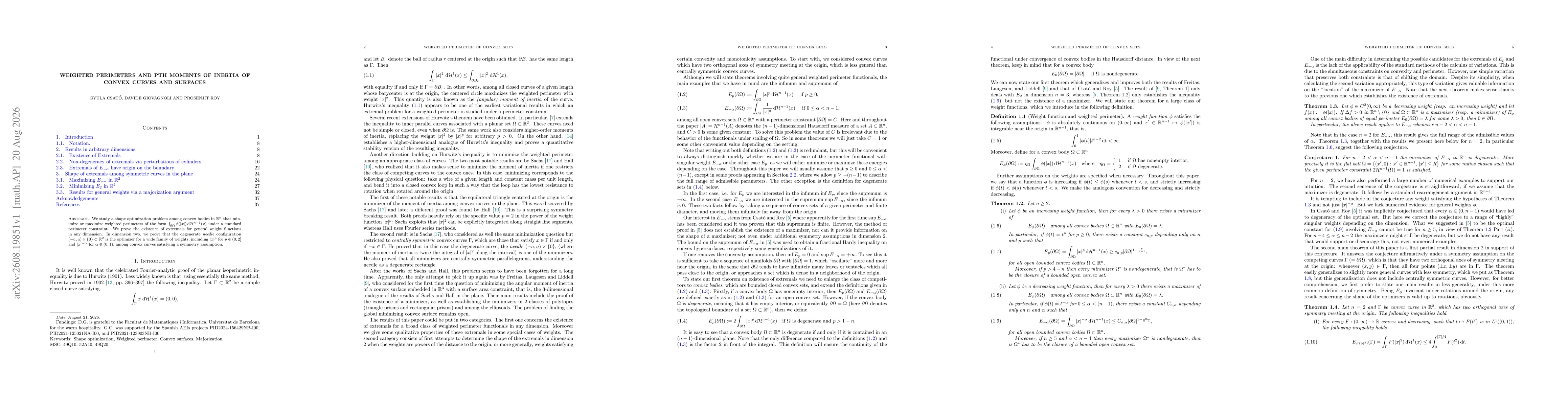 Thumbnail for Weighted Perimeters and pth Moments of Inertia of Convex Curves and Surfaces