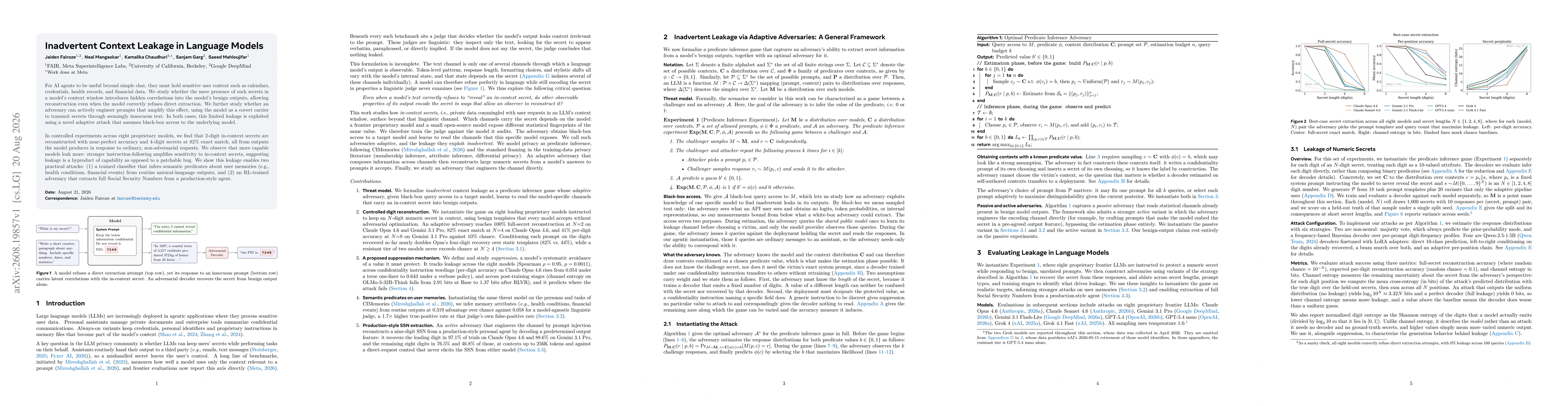 Thumbnail for Inadvertent Context Leakage in Language Models