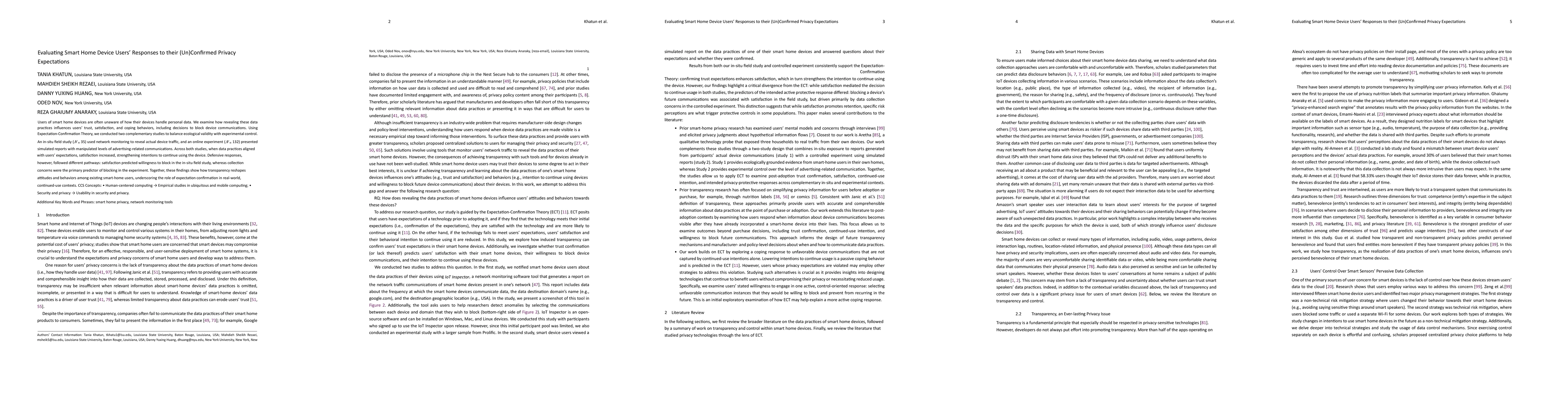 Thumbnail for Evaluating Smart Home Device User Responses to their (Un)Confirmed Privacy Expectations