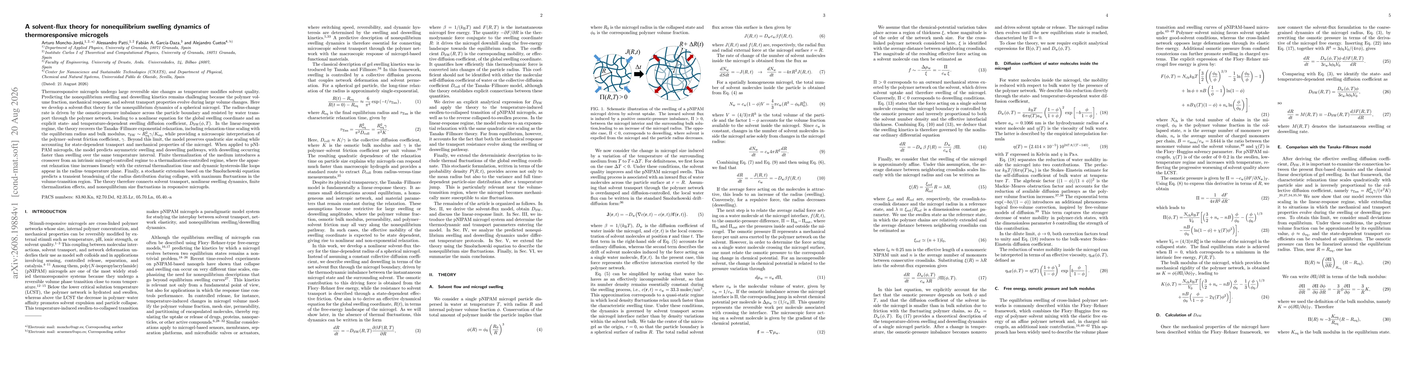 Thumbnail for A solvent-flux theory for nonequilibrium swelling dynamics of thermoresponsive microgels