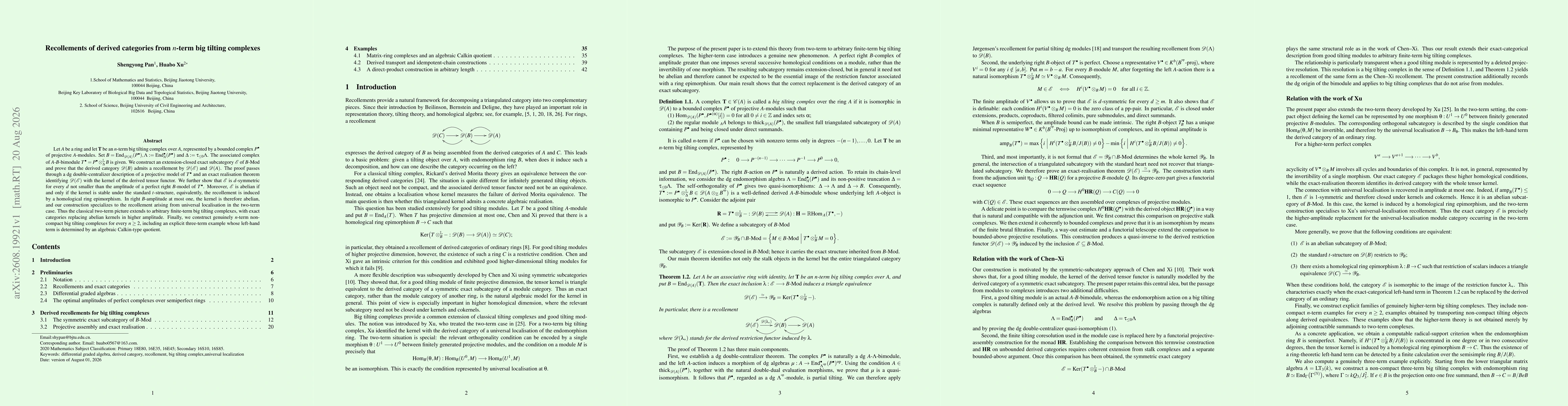 Thumbnail for Recollements of derived categories from $n$-term big tilting complexes
