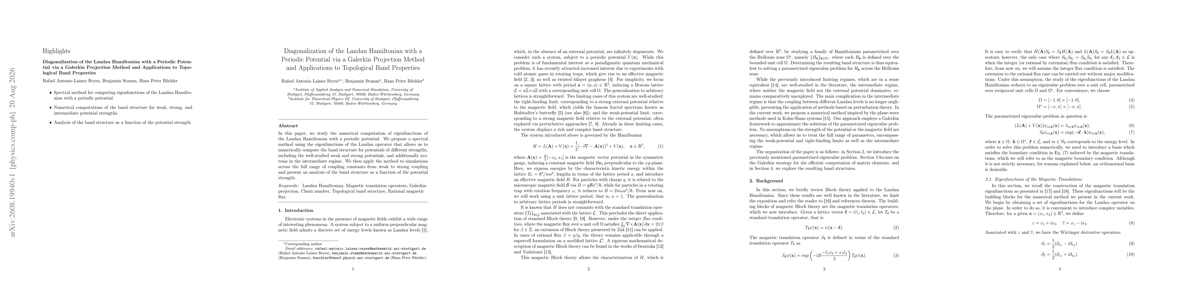 Thumbnail for Diagonalization of the Landau Hamiltonian with a Periodic Potential via a Galerkin Projection Method and Applications to Topological Band Properties