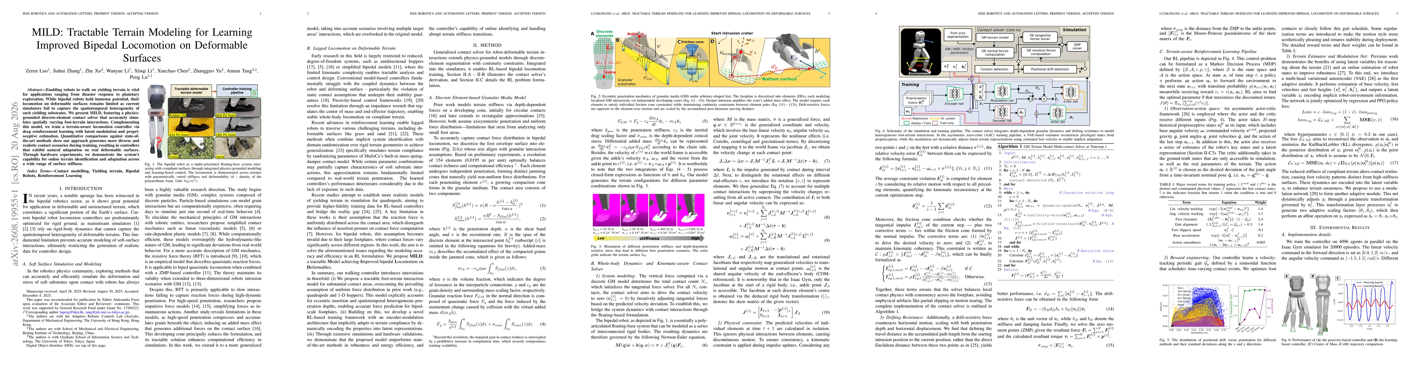 Thumbnail for MILD: Tractable Terrain Modeling for Learning Improved Bipedal Locomotion on Deformable Surfaces