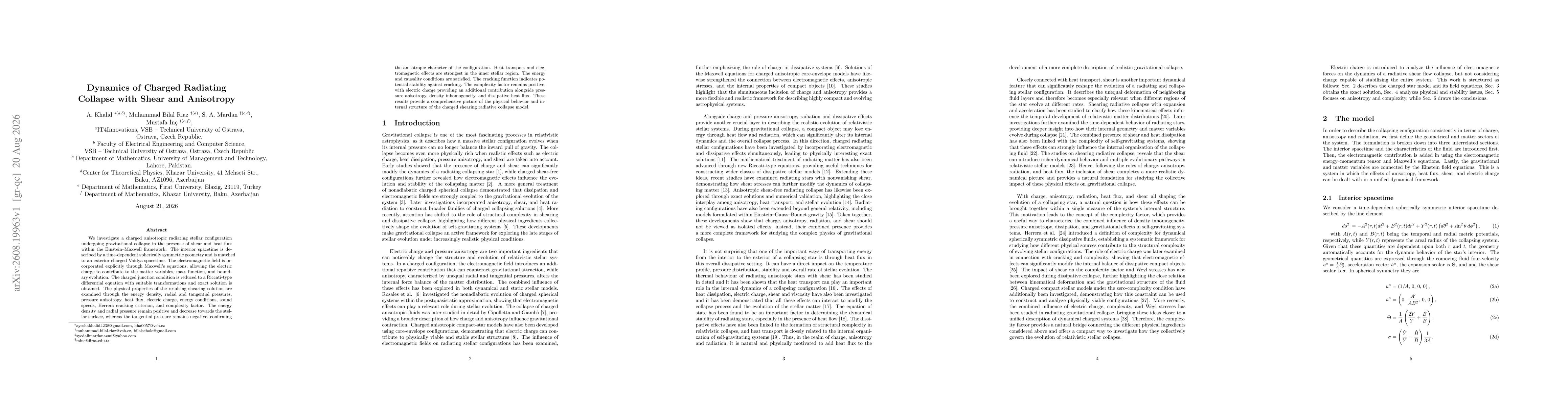 Thumbnail for Dynamics of Charged Radiating Collapse with Shear and Anisotropy