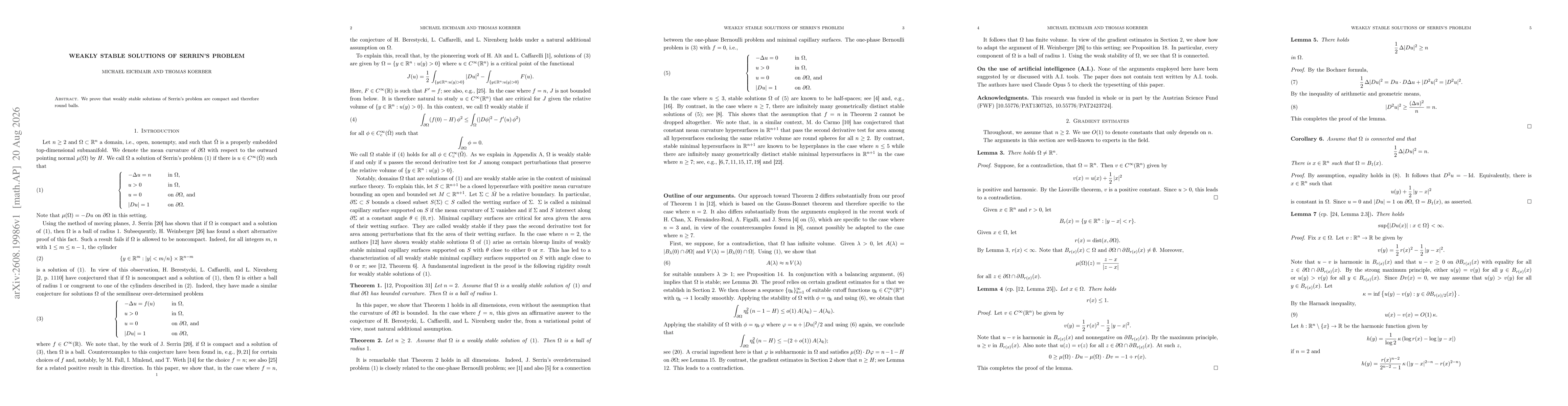 Thumbnail for Weakly stable solutions of Serrin's problem