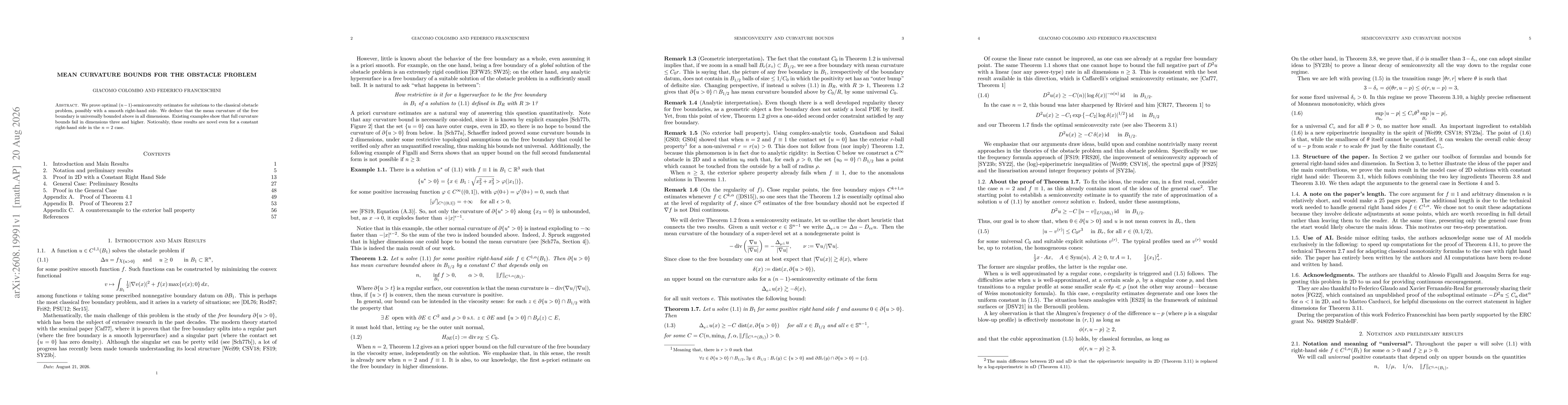 Thumbnail for Mean curvature bounds for the obstacle problem