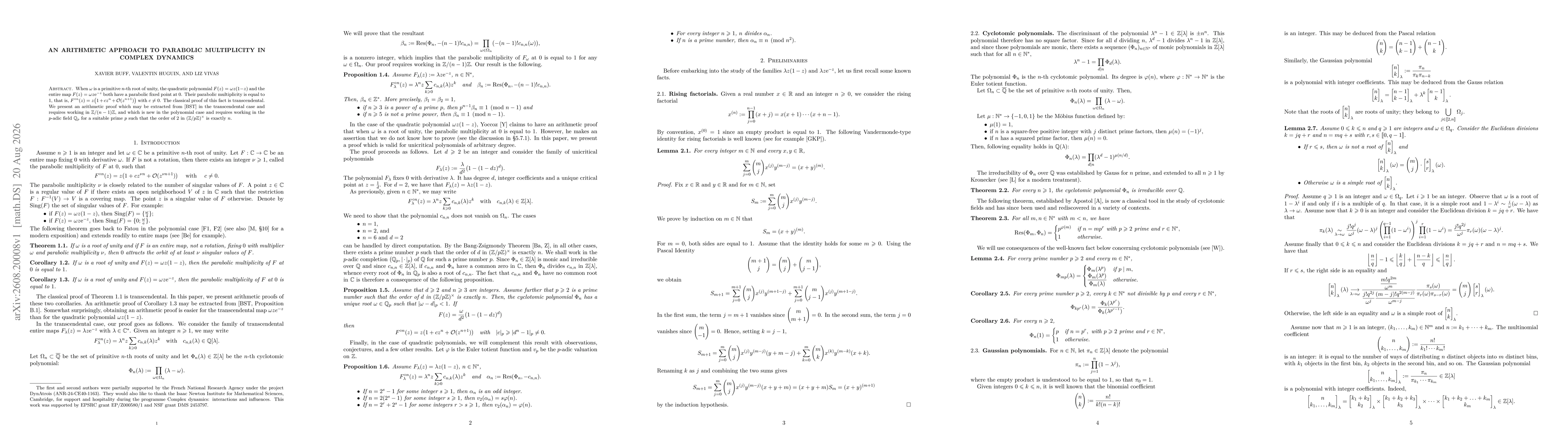 Thumbnail for An arithmetic approach to parabolic multiplicity in complex dynamics