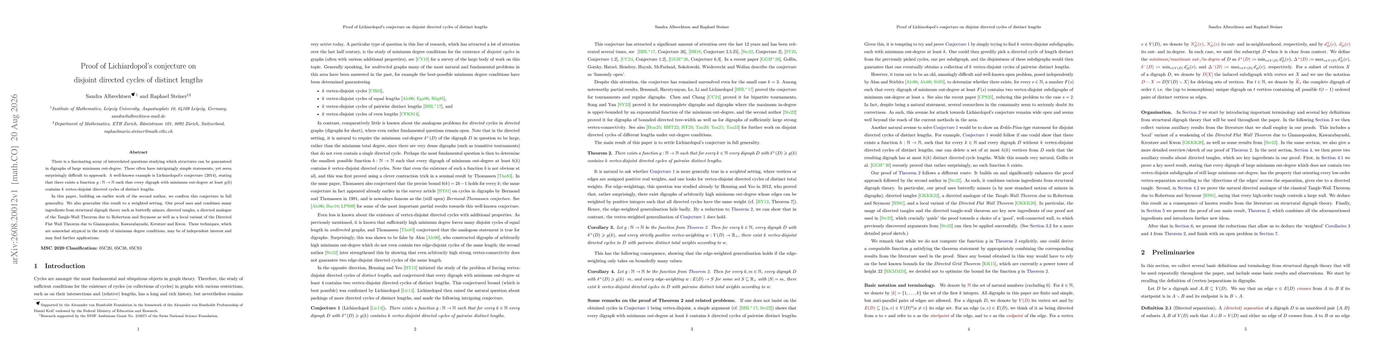 Thumbnail for Proof of Lichiardopol's conjecture on disjoint directed cycles of distinct lengths