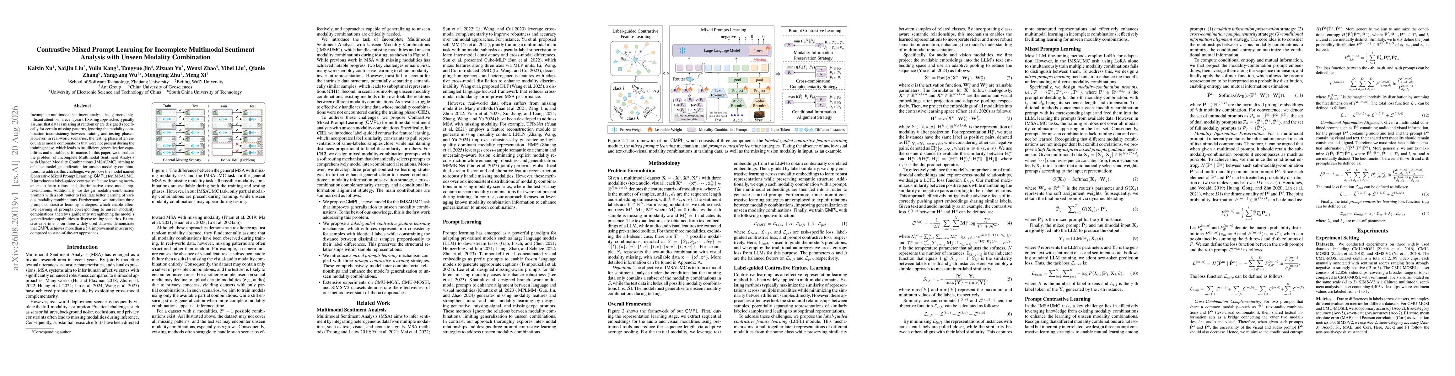 Thumbnail for Contrastive Mixed Prompt Learning for Incomplete Multimodal Sentiment Analysis with Unseen Modality Combination