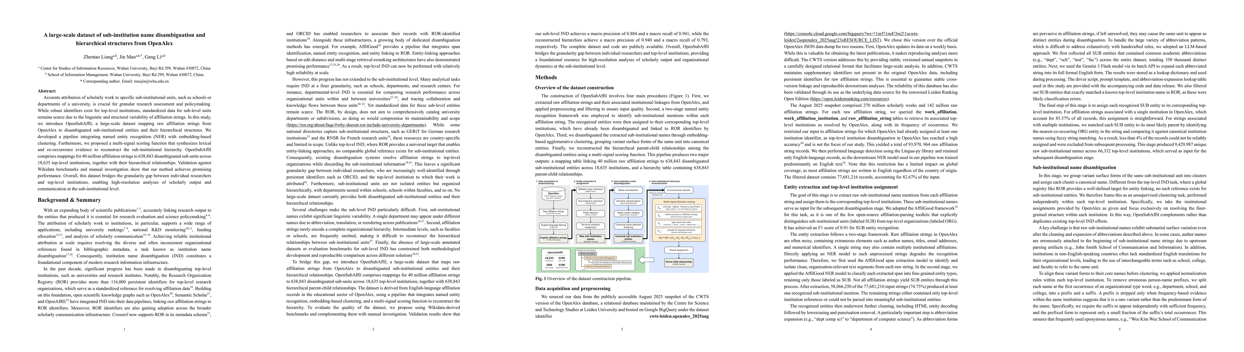 Thumbnail for A large-scale dataset of sub-institution name disambiguation and hierarchical structures from OpenAlex