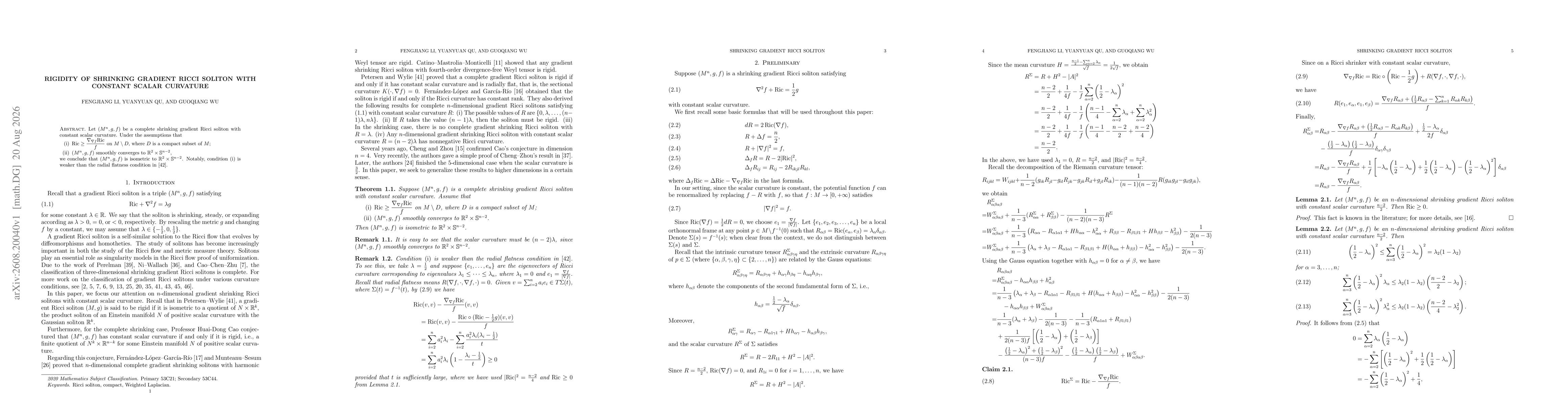 Thumbnail for Rigidity of shrinking gradient ricci soliton with constant scalar curvature