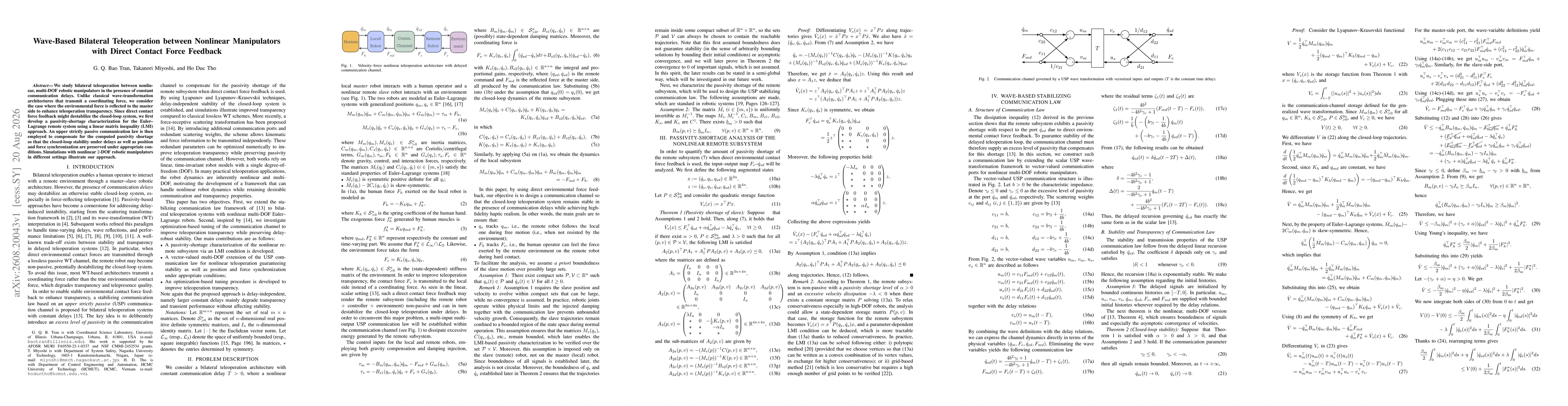 Thumbnail for Wave-Based Bilateral Teleoperation between Nonlinear Manipulators with Direct Contact Force Feedback