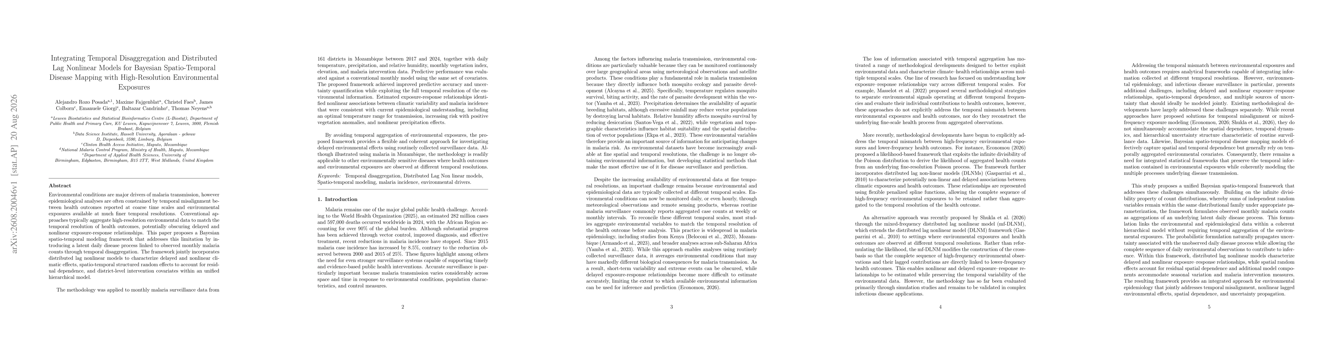 Thumbnail for Integrating Temporal Disaggregation and Distributed Lag Nonlinear Models for Bayesian Spatio-Temporal Disease Mapping with High-Resolution Environmental Exposures
