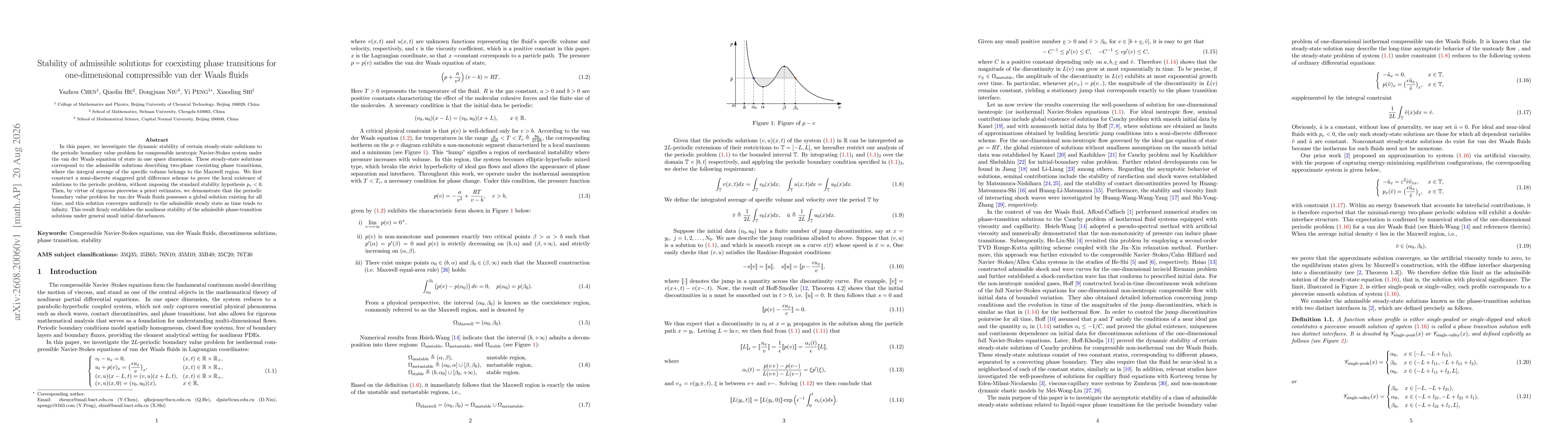 Thumbnail for Stability of admissible solutions for coexisting phase transitions for one-dimensional compressible van der Waals fluids