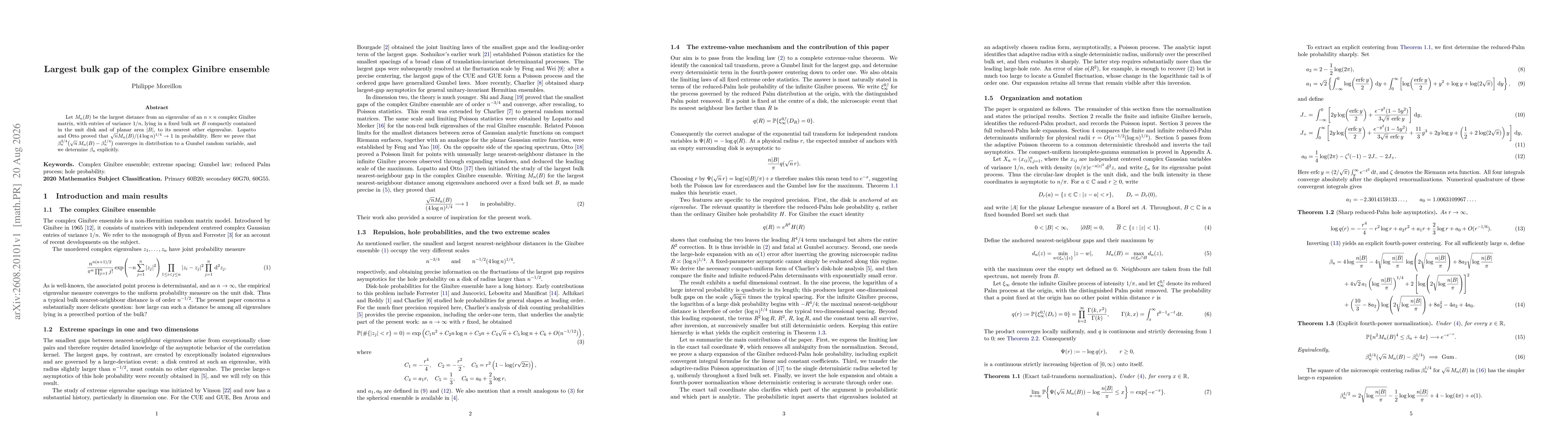 Thumbnail for Largest bulk gap of the complex Ginibre ensemble