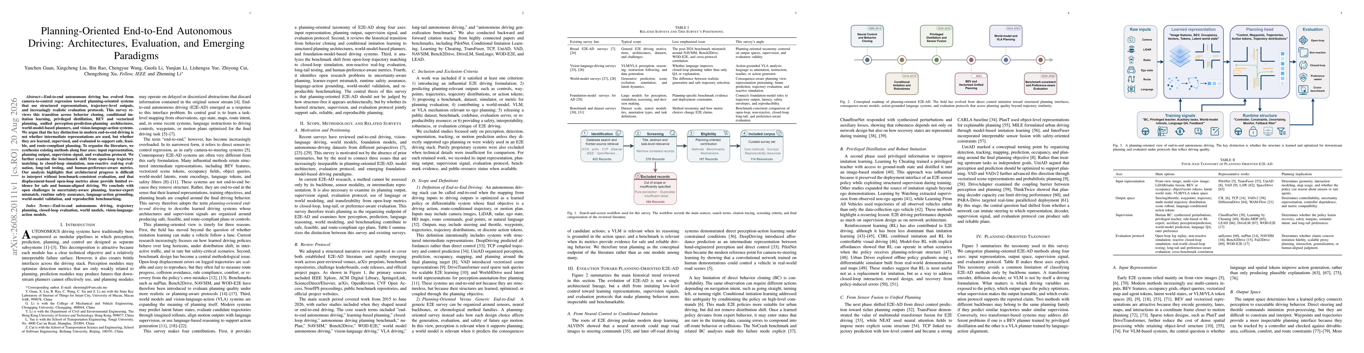 Thumbnail for Planning-Oriented End-to-End Autonomous Driving: Architectures, Evaluation, and Emerging Paradigms
