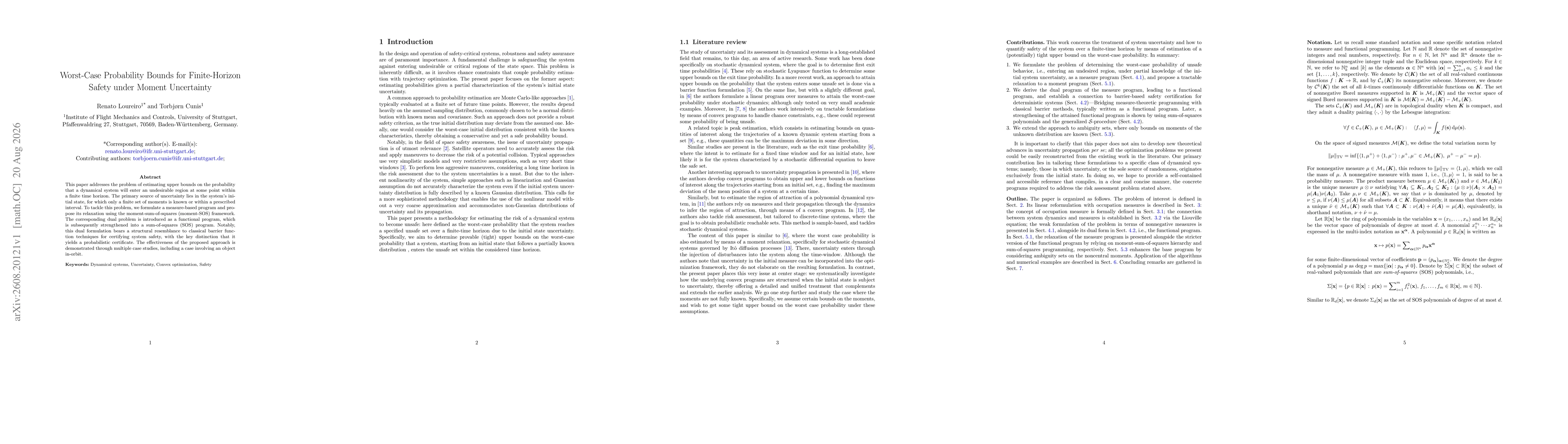 Thumbnail for Worst-Case Probability Bounds for Finite-Horizon Safety under Moment Uncertainty