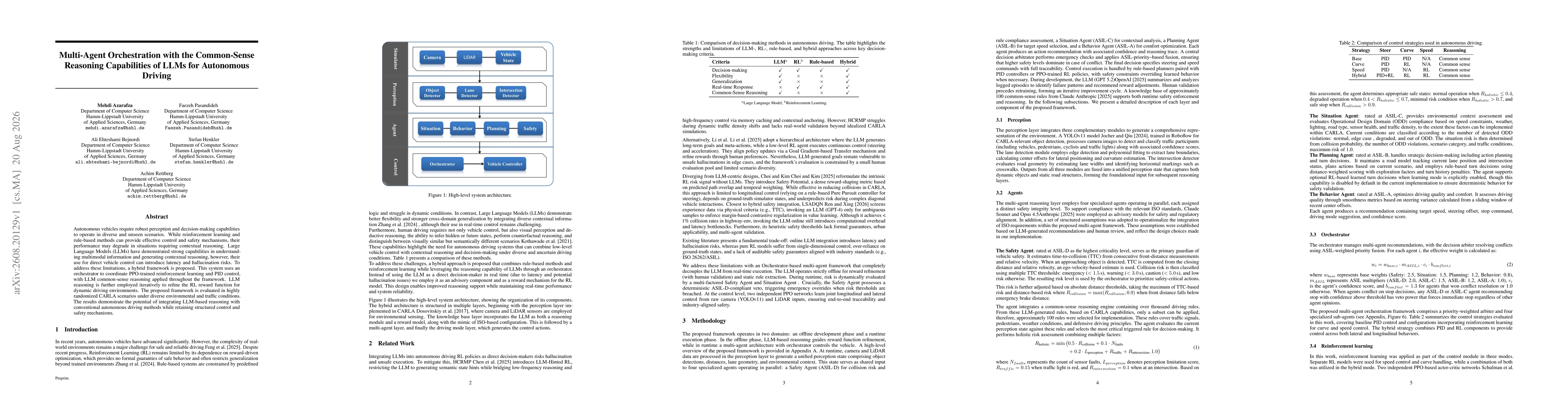 Thumbnail for Multi-Agent Orchestration with the Common-Sense Reasoning Capabilities of LLMs for Autonomous Driving