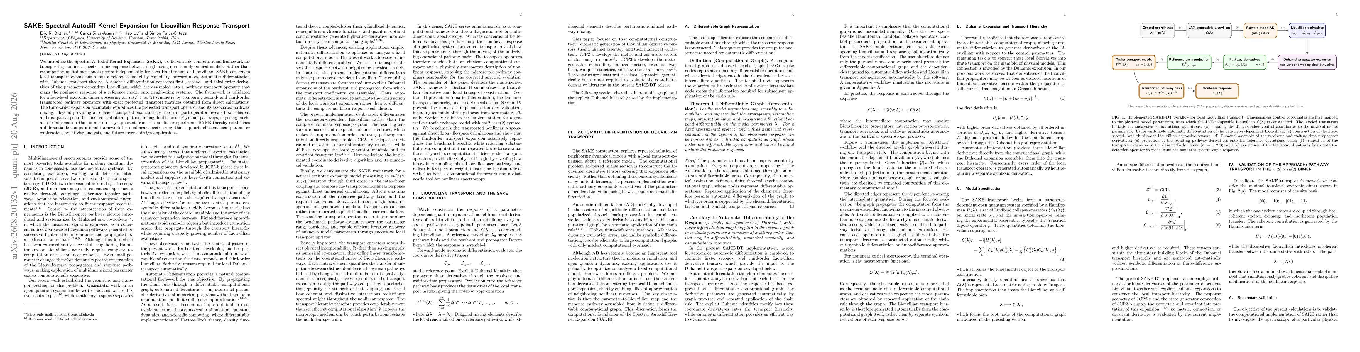 Thumbnail for SAKE: Spectral Autodiff Kernel Expansion for Geometric Liouvillian Transport. A Differential-Geometric Framework for Response Transport in Quantum Dynamical Systems