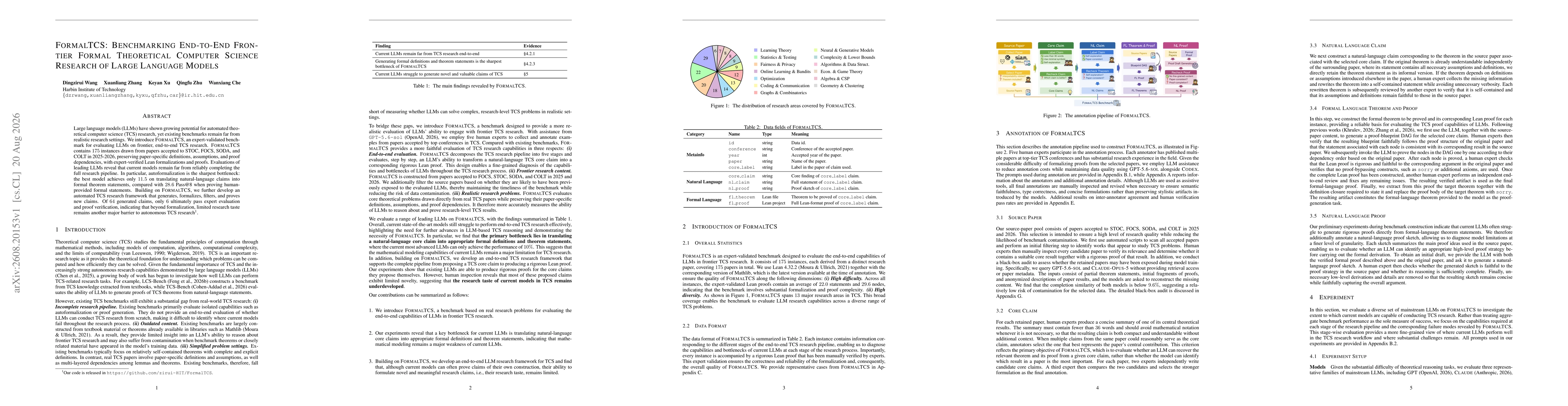 Thumbnail for FormalTCS: Benchmarking End-to-End Frontier Formal Theoretical Computer Science Research of Large Language Models