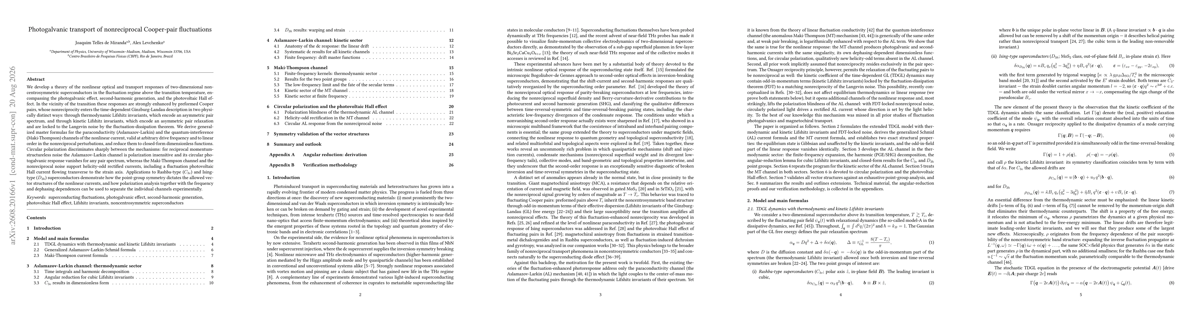 Thumbnail for Photogalvanic transport of nonreciprocal Cooper-pair fluctuations