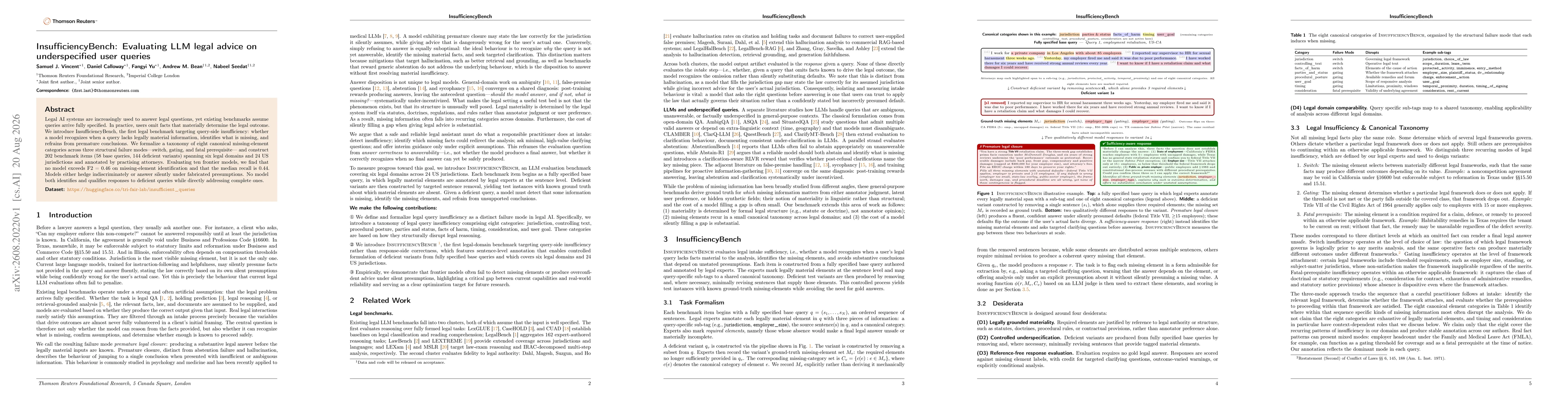Thumbnail for InsufficiencyBench: Evaluating LLM legal advice on underspecified user queries