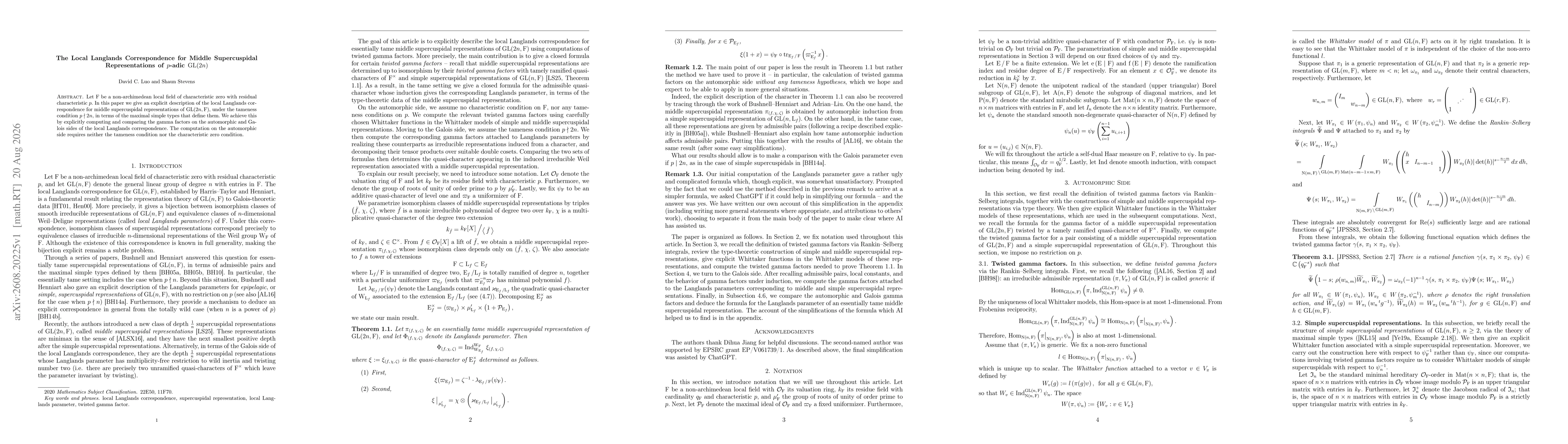 Thumbnail for The Local Langlands Correspondence for Middle Supercuspidal Representations of $p$-adic $\text{GL}(2n)$