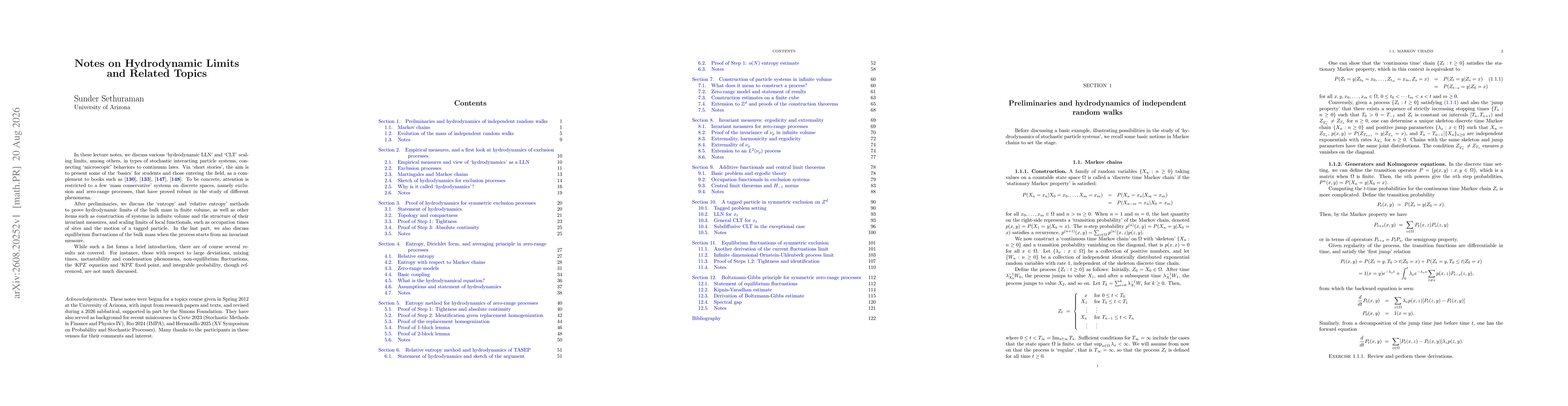 Thumbnail for Notes on Hydrodynamic Limits and Related Topics