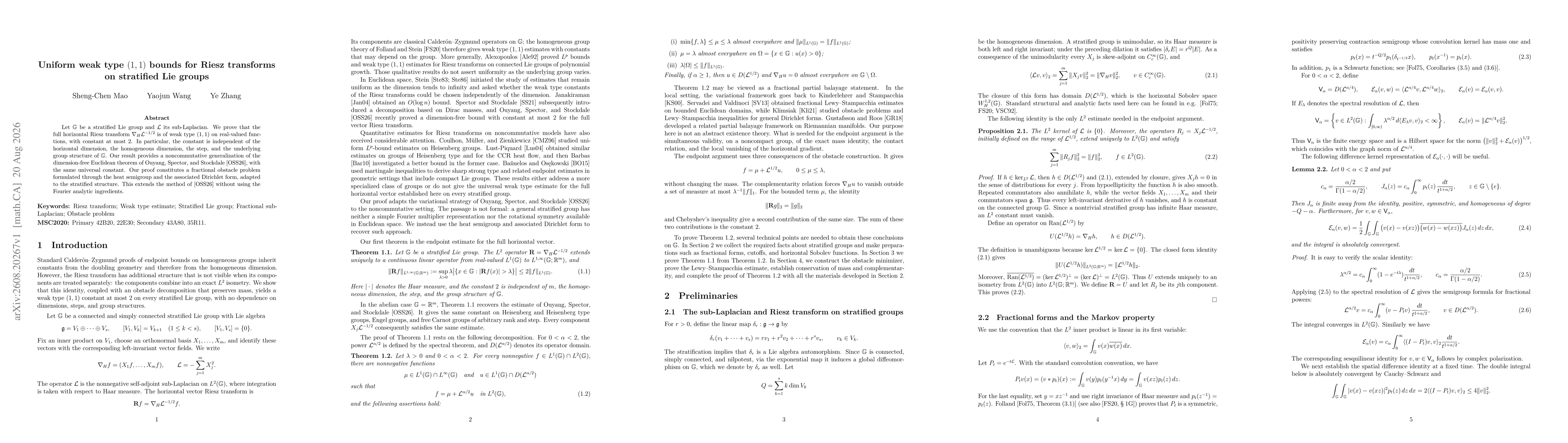 Thumbnail for Uniform weak type $(1,1)$ bounds for Riesz transforms on stratified Lie groups