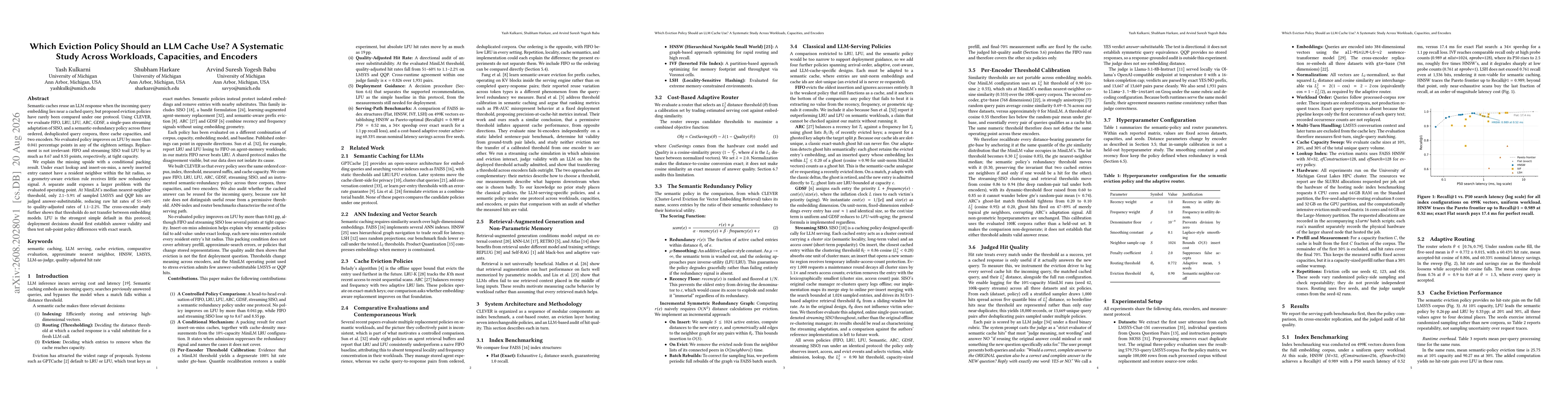 Thumbnail for Which Eviction Policy Should an LLM Cache Use? A Systematic Study Across Workloads, Capacities, and Encoders