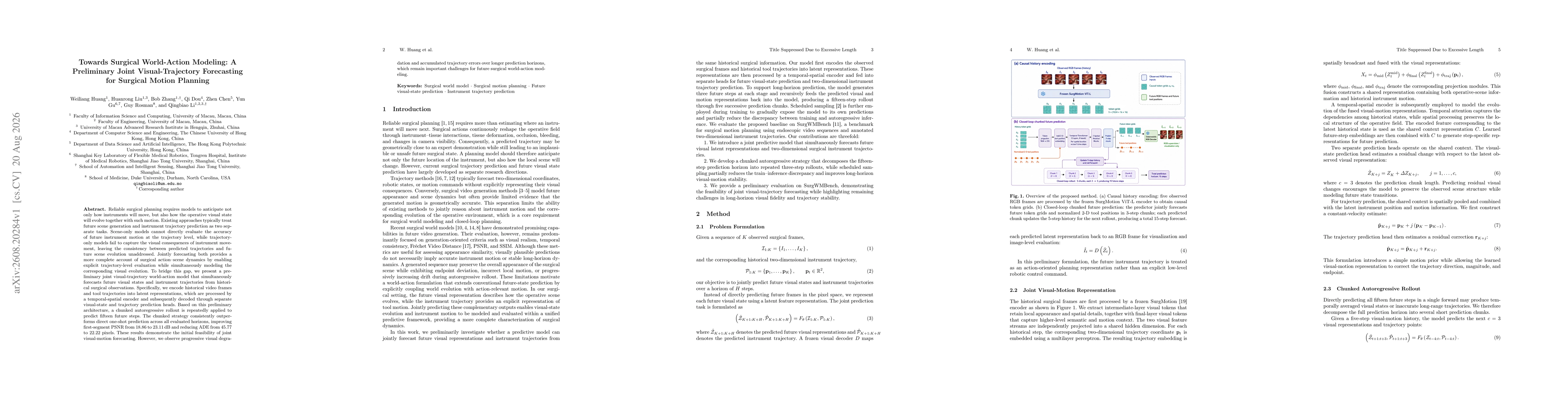 Thumbnail for Towards Surgical World-Action Modeling: A Preliminary Joint Visual-Trajectory Forecasting for Surgical Motion Planning