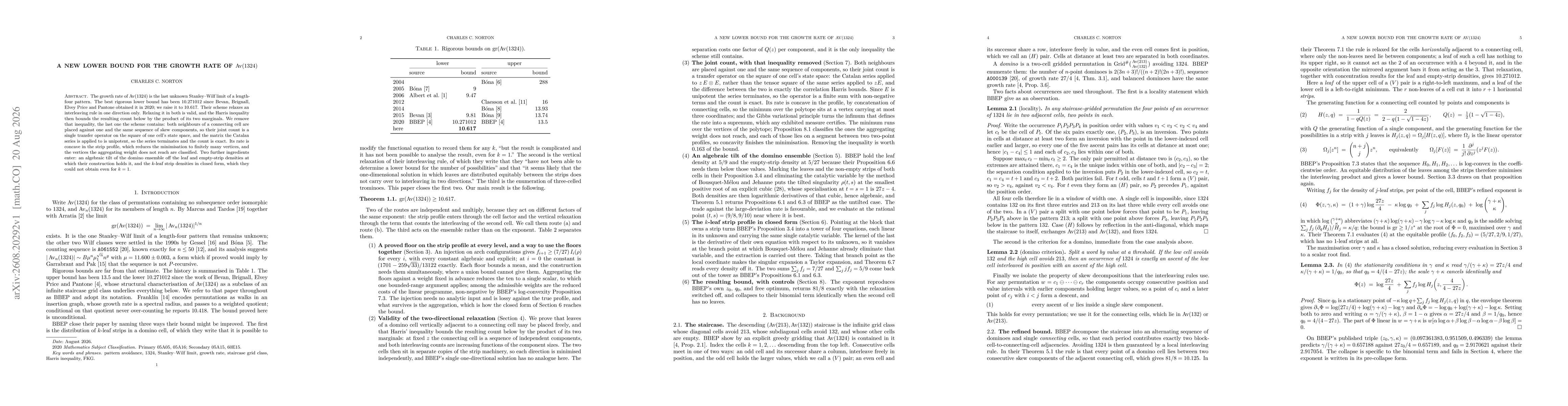 Thumbnail for A new lower bound for the growth rate of Av(1324)