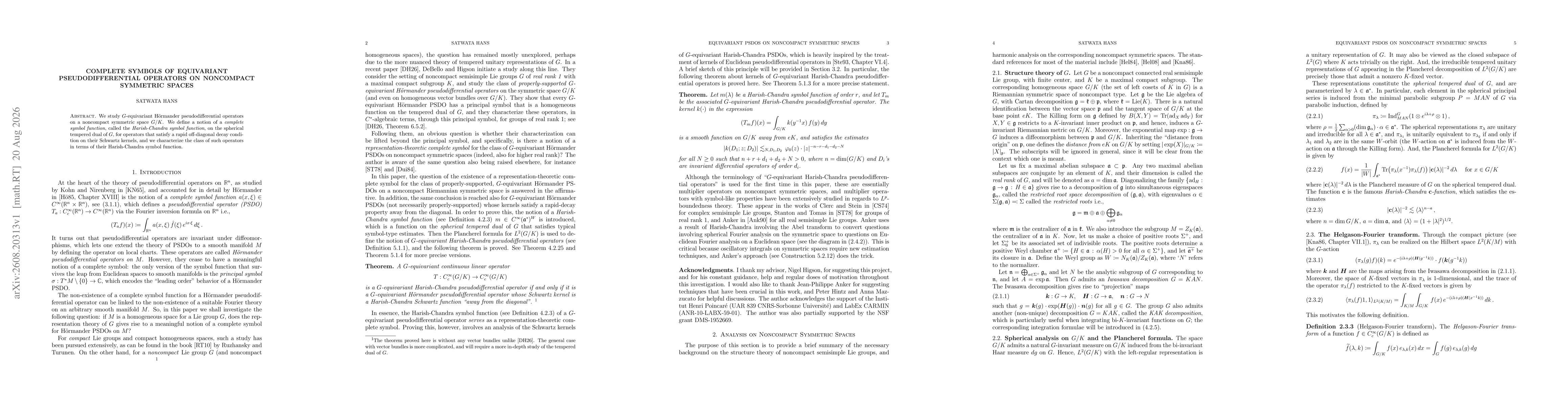 Thumbnail for Complete Symbols of Equivariant Pseudodifferential Operators on Noncompact Symmetric Spaces