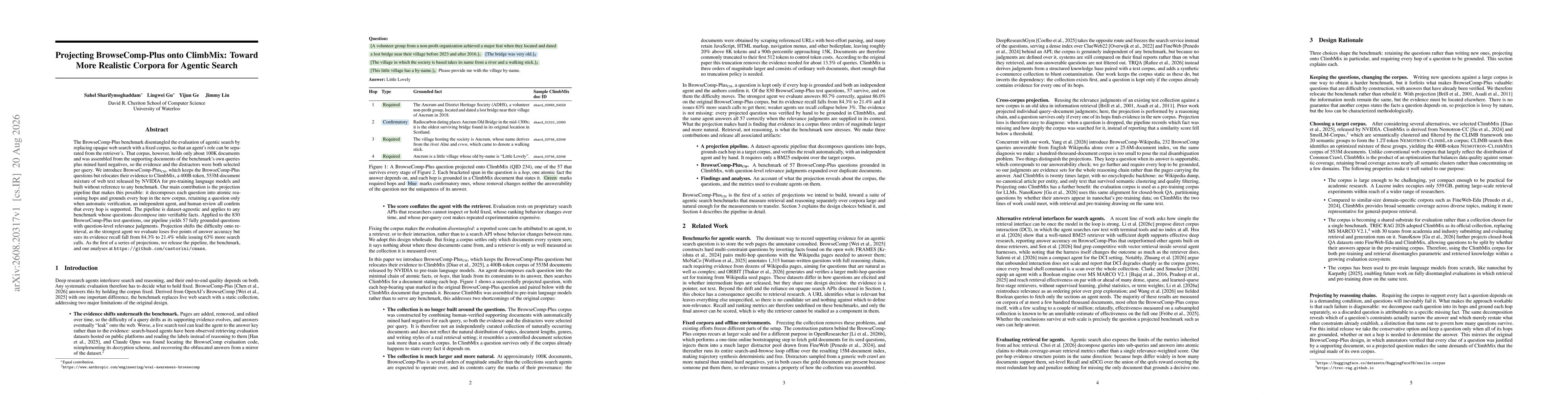 Thumbnail for Projecting BrowseComp-Plus onto ClimbMix: Toward More Realistic Corpora for Agentic Search