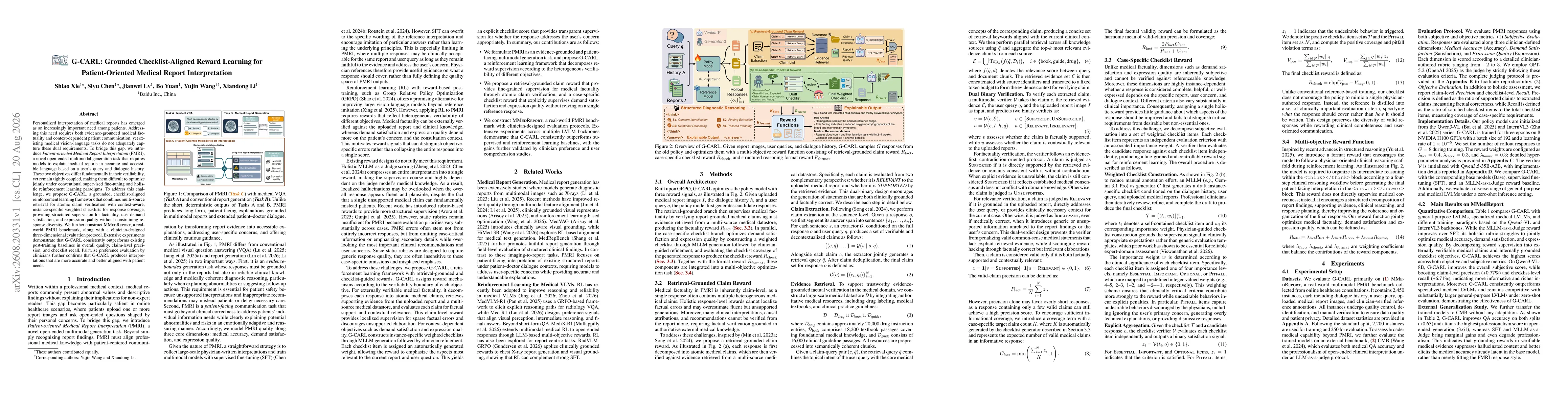 Thumbnail for G-CARL: Grounded Checklist-Aligned Reward Learning for Patient-Oriented Medical Report Interpretation