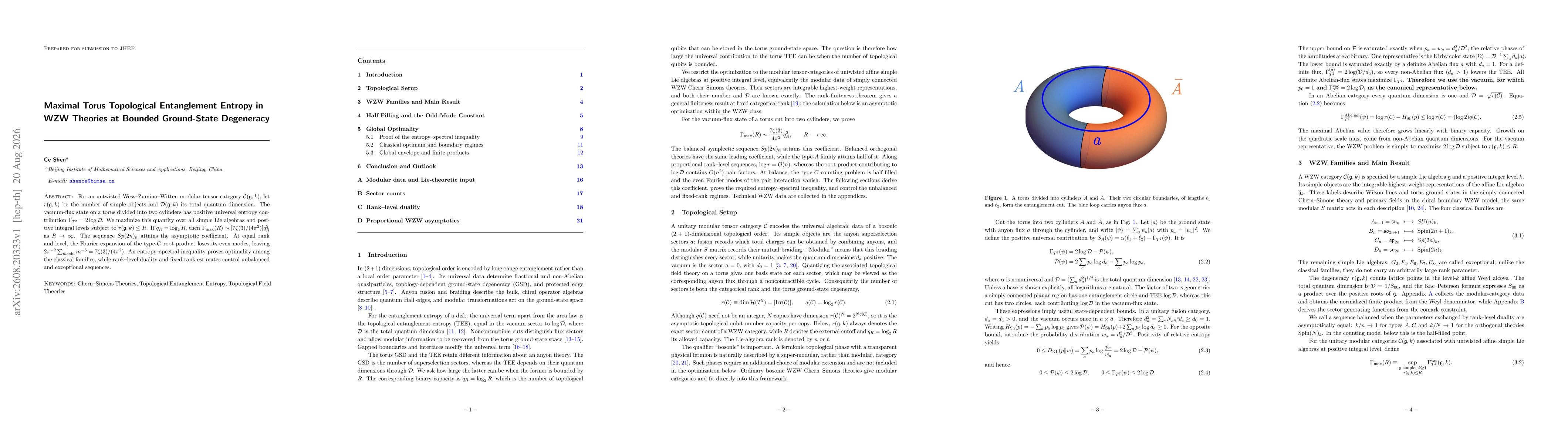 Thumbnail for Maximal Torus Topological Entanglement Entropy in WZW Theories at Bounded Ground-State Degeneracy
