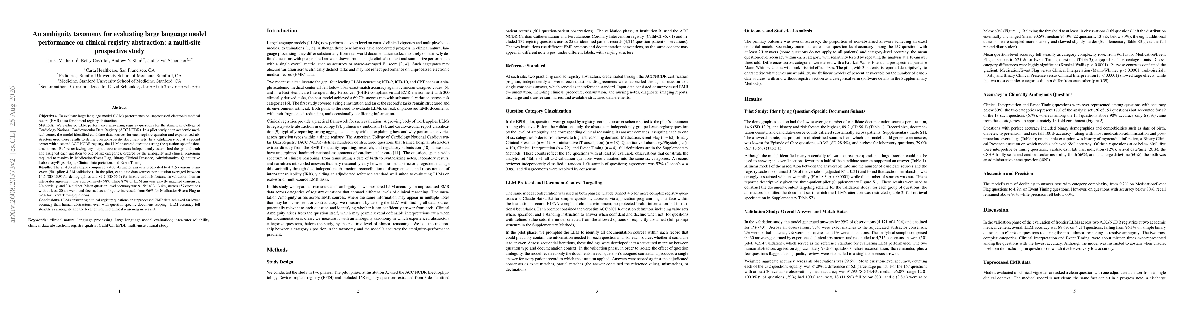 Thumbnail for An ambiguity taxonomy for evaluating large language model performance on clinical registry abstraction: a multi-site prospective study